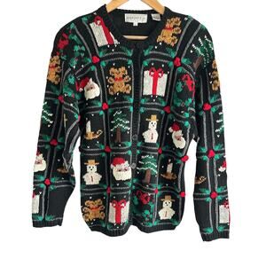 VTG High Gate Ltd. Medium Petite Cotton Ramie Christmas Holiday Cardigan Sweater